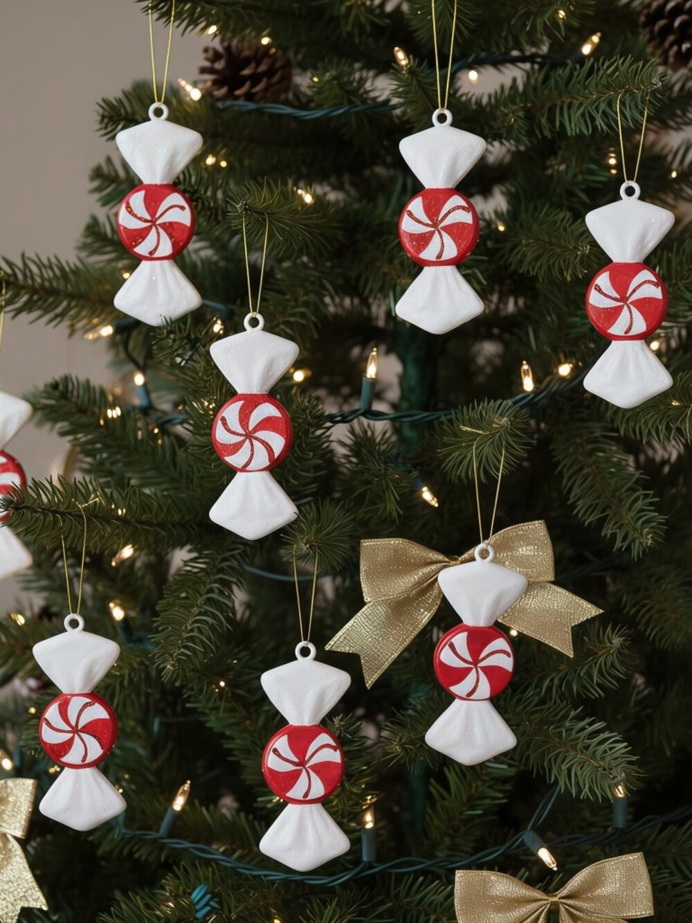 8ct Shatterproof Peppermint Candy Cane Ornaments Red White Christmas Tree Decor